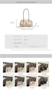 Detailed size parameters and dual pocket design for vintage faux leather hobo bag
