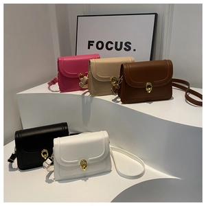 Minimalist square leather crossbody bags for women in multiple colors with golden ring buckles