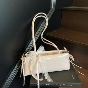 Minimalistische PU Leder Baguette Tasche Für Damen Süße Spitzenschleife Unterarmtasche Trendige Schultertasche Für Party
