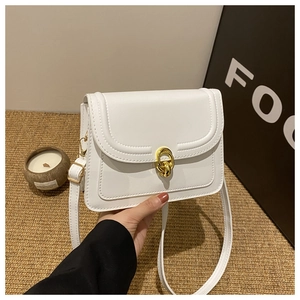 Chic Women PU Leather Crossbody Bag Small Square Shoulder Bag With Golden Interlocking Buckle Flap Minimalist Fashion