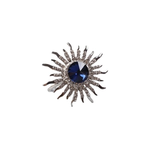 Sparkling sunburst napkin ring with a navy blue center stone and silver rhinestones