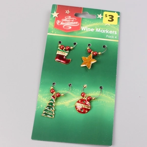 Classic 4-pack Christmas wine glass markers with tree, star and sock charms set