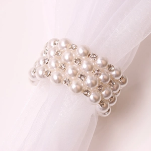 Elegant multi-layer pearl napkin ring with rhinestone spacers for wedding table decor