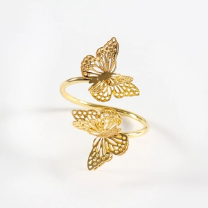 Goldener Serviettenring mit Doppelschmetterling-Design für Hochzeit Tischdekoration Metall
