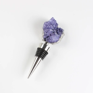 Bouchon de vin moderne avec pierre de cristal violet naturel et base en métal poli