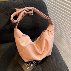 Pink minimalist crescent crossbody bag with adjustable wide strap for women daily wear
