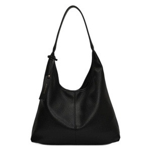 Retro black litchi pattern leather bucket bag with spacious interior and shoulder strap