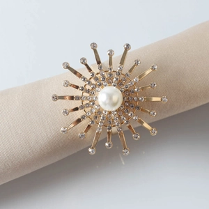Sun Flower Napkin Rings Metal With Faux Artificial Pearl And Rhinestones Elegant Luxury Wedding Dinner Table Decoration