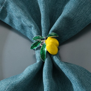 Servilletero de limón artificial con esmalte amarillo y hojas verdes para decoración