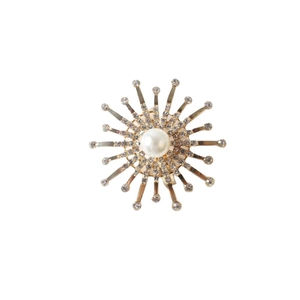 Elegant gold flower napkin ring with a central pearl and sparkling crystal accents