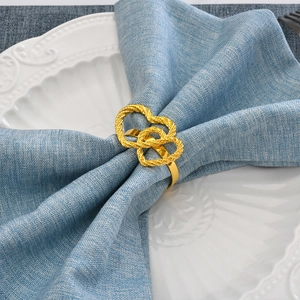 Double Heart Napkin Rings Alloy Metal Twisted Rope Texture Elegant Romantic For Wedding Valentines Day Dinner Table Decoration