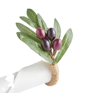 Rond de serviette tissé main avec feuilles d'olivier et baies pour décoration de table