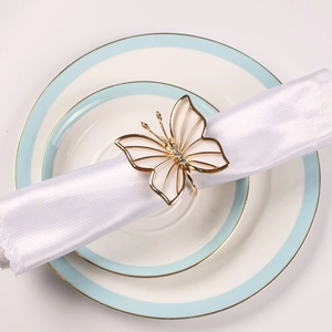 Butterfly Napkin Ring Gold Metal With Rhinestones Enamel Table Decoration Wedding Party Elegant Banquet Dinner Accessory