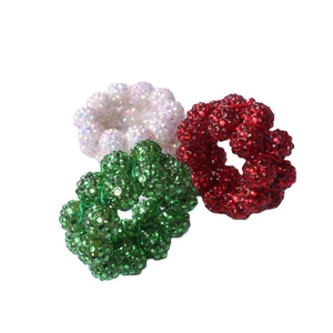 Handmade beaded napkin rings set with red green and white sparkling rhinestones