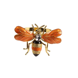Golden bee napkin ring with orange enamel wings and clear crystal embellishments
