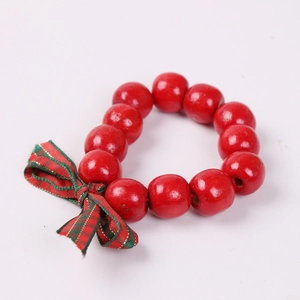 Ronds De Serviette De Noël Perles En Bois Rouges Et Nœud En Tissu À Carreaux Vert Décoration De Table Fête Décor De Dîner