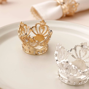 Exquisite gold and silver crown napkin rings with crystals for elegant table decoration