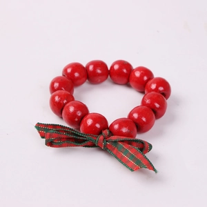 Rond de serviette de Noël avec perles rouges et nœud papillon à carreaux pour la table