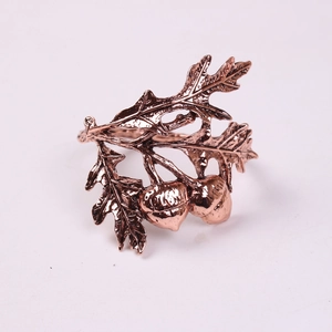 Vintage bronze pinecone and oak leaf napkin ring with a realistic metallic finish