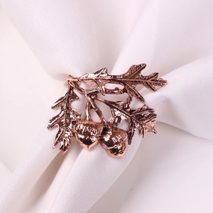Napkin Rings Bronze Metal Zinc Alloy Acorn Oak Leaf Design For Christmas Dinner Table Decoration Retro Rustic