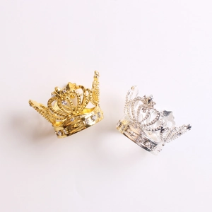 Golden and silver crown napkin rings with white rhinestones for banquet table decor