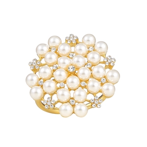 Elegant gold flower napkin ring featuring pearls and sparkling rhinestones for weddings