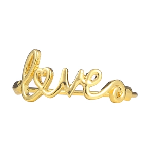 Elegant gold metal napkin ring featuring cursive Love design with heart shaped letter O