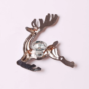 Rear view of silver metal elk head cabinet handle showing mounting post and texture