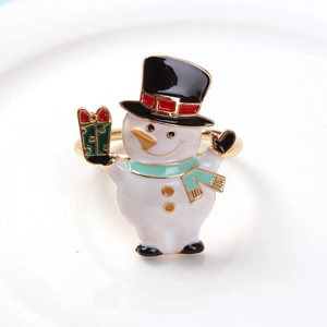 Detailed macro view of a colorful snowman napkin ring with vibrant enamel finish on a plate