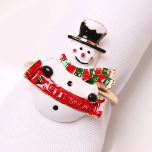Christmas Snowman Napkin Rings Alloy Enamel Festive Table Decoration Let It Snow Banquet Napkin Buckle Holder