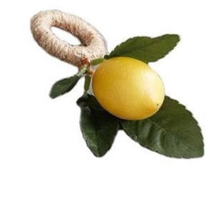 Artificial lemon napkin ring with jute rope and green leaves for dining table decor