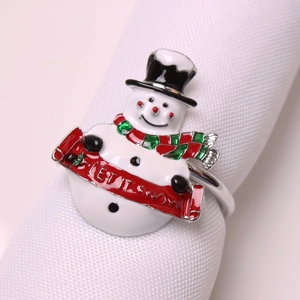 Christmas snowman napkin ring with 'Let it Snow' banner and colorful enamel finish