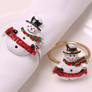 Christmas snowman napkin rings with zinc alloy enamel and Let It Snow scarf design