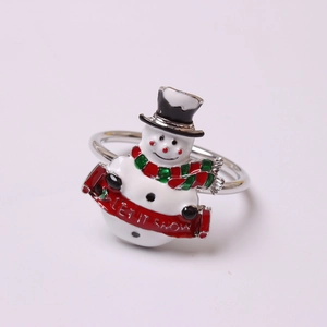 Zinc alloy Christmas snowman napkin ring with Let It Snow banner and striped scarf