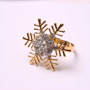 Christmas Snowflake Napkin Rings Zinc Alloy Copper Inlaid Rhinestone Gold Silver Table Decoration For Wedding Banquet Party