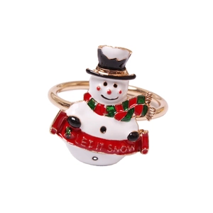 Christmas snowman napkin ring with Let It Snow banner in colorful enamel and gold finish