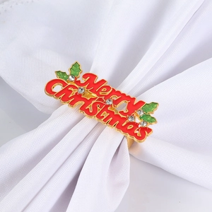 Merry Christmas gold alloy napkin ring with red green enamel and crystal rhinestones