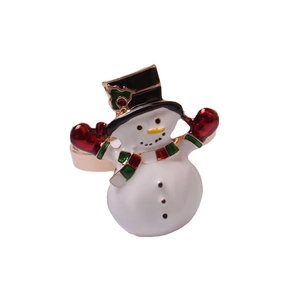 Christmas snowman napkin ring with colorful enamel finish and gold metal band decoration