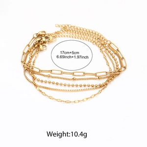 5-piece set of golden stainless steel chains with detailed length and weight specifications