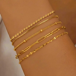 Stainless Steel Bracelets Paperclip Bead Box Figaro Link Chains Minimalist Adjustable Fashion Jewelry For Women Girls
