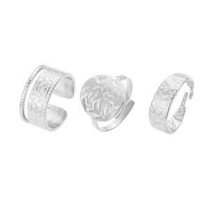 Three-piece punk geometric irregular open rings in vintage stainless steel style