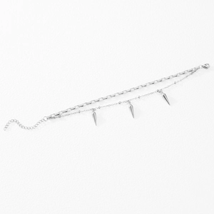 Bracelet gothique double couche en acier inoxydable avec pendentifs cônes argentés et fermoir