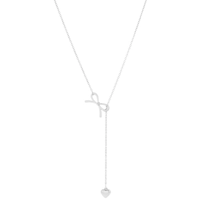 Élégant collier en acier inoxydable avec nœud et pendentif cœur au fini argenté poli