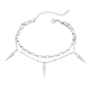 Bracelet double rang en acier inoxydable avec pendentifs coniques et fermoir mousqueton