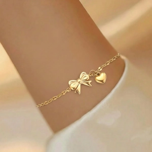 Stainless Steel Bracelet Elegant Bowknot Heart Pendant Adjustable Extension Link Minimalist Trendy Jewelry For Women