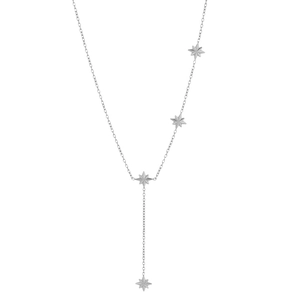 Minimalist stainless steel Y-shaped tassel necklace with four elegant north star charms