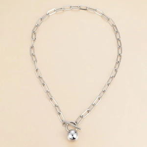 Minimalist stainless steel ball pendant necklace with OT toggle clasp and chunky chain
