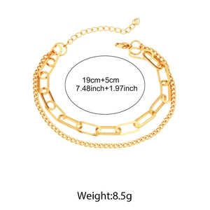 Detail view of double-layer paperclip chain bracelet with length specs and lobster clasp