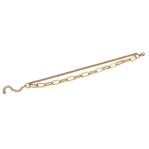 Detail of gold double-layered paperclip chain bracelet with lobster clasp and extender
