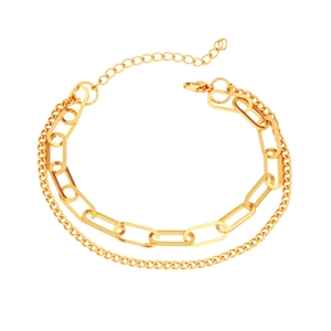 Double-layered gold stainless steel paperclip chain bracelet with adjustable lobster clasp